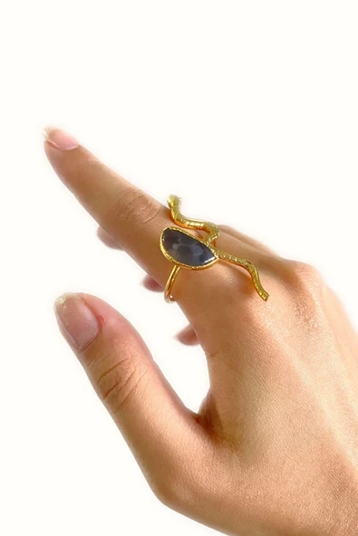 Vendi Altın Pirinç Kaplama Özel Tasarım Hafif Doğal Taş Ayarlanabilir Şık Kararmaz Kadın Yüzük