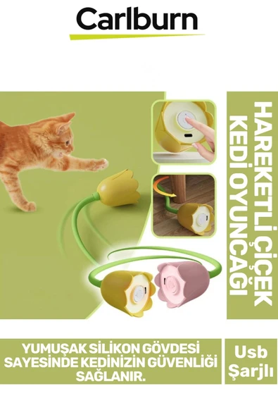 Özel Üretim Estetik Usb Şarjlı Uzun Saplı Yumuşak Silikon Gövde Hareketli Çiçek Kedi Oyuncağı