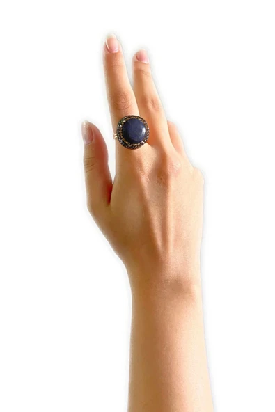 Mead Özel Tasarım Hafif Kararmaz Doğal Taş Detaylı Ayarlanabilir Altın Pirinç Kaplama Kadın Yüzük - 4