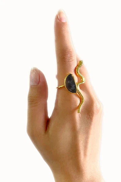 Vendi Altın Pirinç Kaplama Özel Tasarım Hafif Doğal Taş Ayarlanabilir Şık Kararmaz Kadın Yüzük - 2