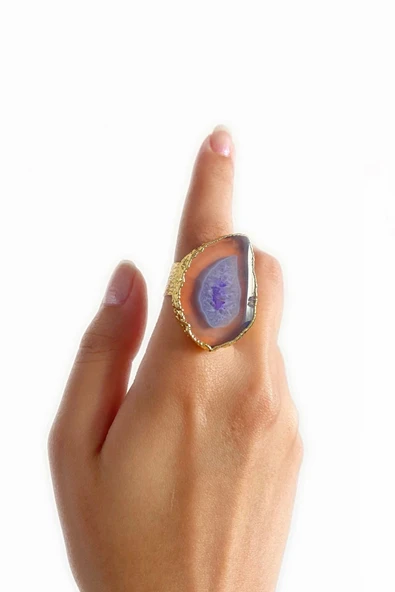 Estoy Altın Pirinç Kaplama Özel Tasarım Hafif Doğal Taş Ayarlanabilir Şık Kararmaz Kadın Yüzük