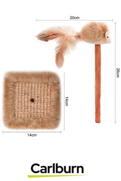 Premium Tırnak Törpüleme 14x14cm En 26cm Yükseklik Dayanıklı Sesli Oyuncaklı Kedi Tırmalama Tahtası - 4