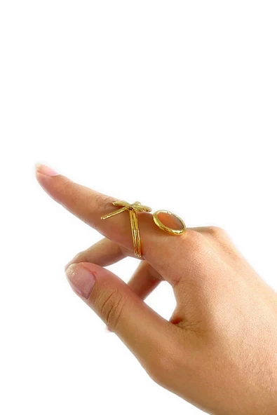 Mosta Altın Pirinç Kaplama Özel Tasarım Hafif Doğal Taş Ayarlanabilir Şık Kararmaz Kadın Yüzük - 2