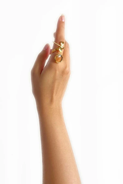 Mosta Altın Pirinç Kaplama Özel Tasarım Hafif Doğal Taş Ayarlanabilir Şık Kararmaz Kadın Yüzük - 6