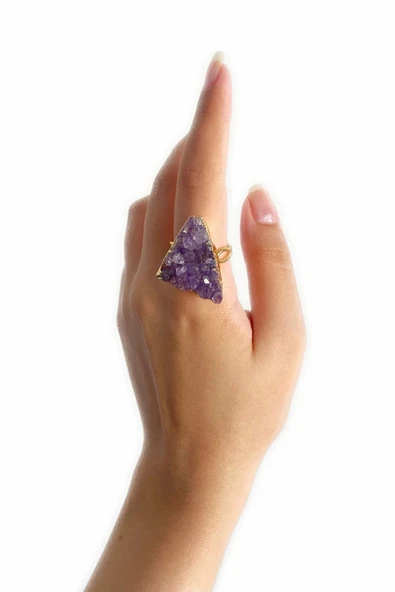 Nesra Özel Tasarım Hafif Doğal Taş Ayarlanabilir Altın Pirinç Kaplama Kararmaz Kadın Yüzük - 4