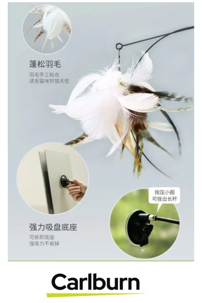 Premium İnteraktif Sabitlenebilen Tırmalama Yakalama İtme Vantuzlu Tüylü Zilli Kedi Oyun Oltası - 3