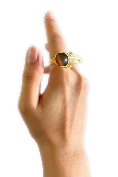 Esso Altın Pirinç Kaplama Özel Tasarım Hafif Doğal Taş Ayarlanabilir Şık Kararmaz Kadın Yüzük - 3