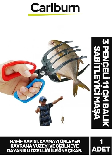 Özel Üretim Ergonomik Saplı Hafif Kaymayı Engelleyen 3 Pençeli 11 cm Balık Sabitleyici Maşa