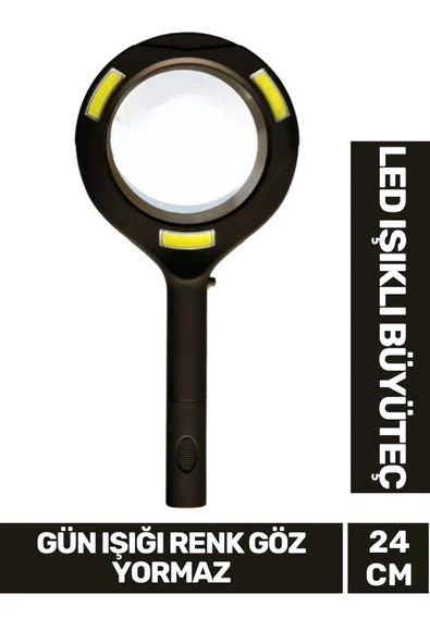 Özel Tasarım Sert Plastik Saplı Pilli Gün Işığı Smd Led Işıklı El Büyüteç Okuma Yazma Mercek 24cm