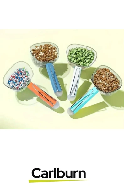 Özel Üretim Dayanıklı Şeffaf Başlıklı 180ml Kapasiteli Klipsli Ölçekli Kedi Köpek Mama Küreği - 4