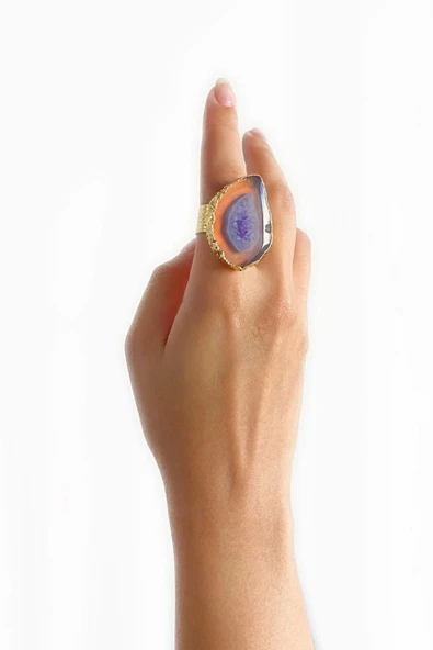 Estoy Altın Pirinç Kaplama Özel Tasarım Hafif Doğal Taş Ayarlanabilir Şık Kararmaz Kadın Yüzük - 4