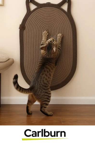 Özel Üretim Zemin Dostu Kaymaz %100 Doğal Jüt İp Dekoratif Kedi Kulaklı Tırmalama Paspası 40x70cm - 2