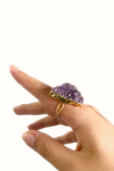 Nesra Özel Tasarım Hafif Doğal Taş Ayarlanabilir Altın Pirinç Kaplama Kararmaz Kadın Yüzük - 3