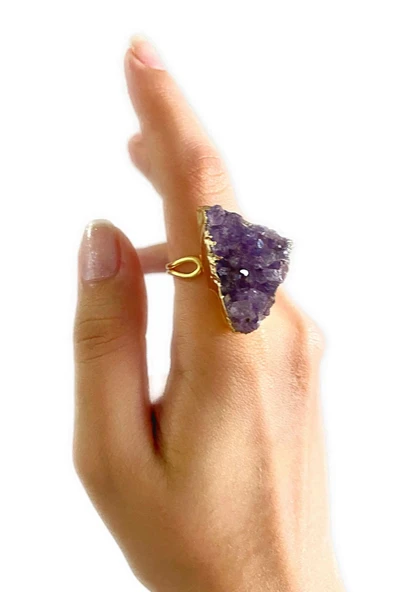 Nesra Özel Tasarım Hafif Doğal Taş Ayarlanabilir Altın Pirinç Kaplama Kararmaz Kadın Yüzük - 2