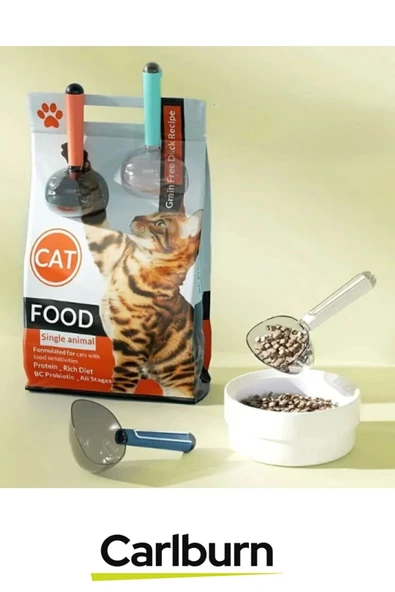 Özel Üretim Dayanıklı Şeffaf Başlıklı 180ml Kapasiteli Klipsli Ölçekli Kedi Köpek Mama Küreği - 3