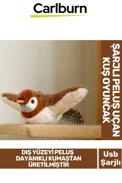 Premium Avcılık İçgüdüsünü Ortaya Çıkaran Kanat Çırpan Sesli Usb Şarjlı Peluş Uçan Kuş Oyuncak