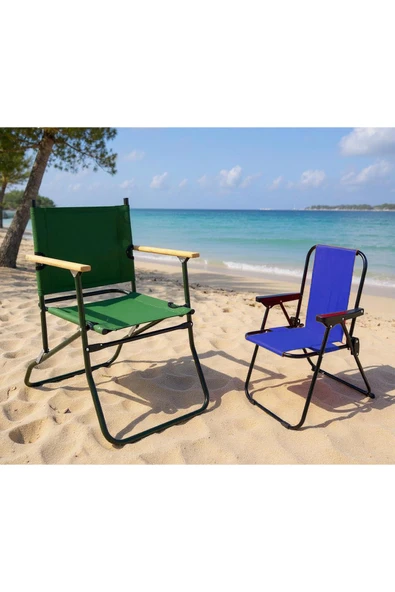 Exent 140 kg kapasiteli Katlanır Kamp Sandalyesi ve 2-6 yaş Lüx Çocuk Piknik Sandalyesi-MAVİ