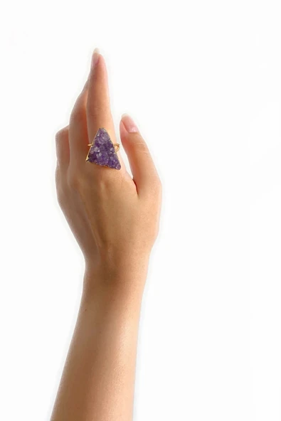 Nesra Özel Tasarım Hafif Doğal Taş Ayarlanabilir Altın Pirinç Kaplama Kararmaz Kadın Yüzük - 5