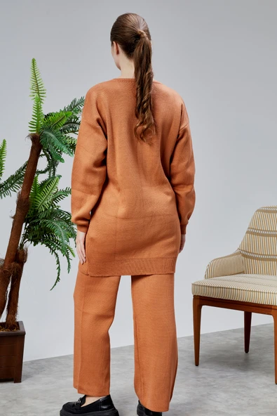 Kadın Triko Takım Taşlı Standart Beden Tarçın - 6