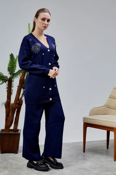 Kadın Triko Takım Taşlı Standart Beden Lacivert ürün görseli