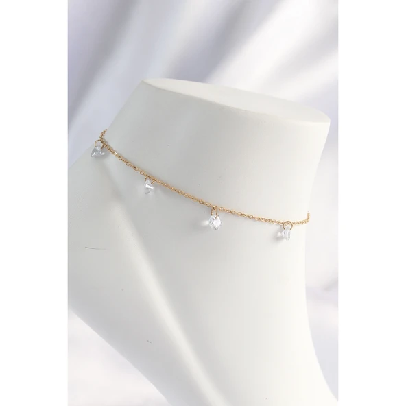 Gold Renk 316 L Çelik  Zirkon Taşlı Halhal