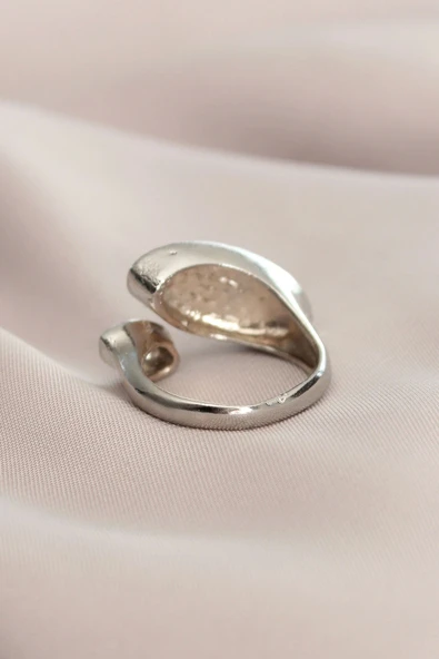 Ayarlanabilir Gümüş Renk Zirkon Taşlı Virgül Yüzük - 3