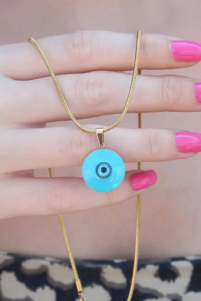 316L Çelik Gold Renk Nazar Boncuk Model Kadın Kolye ürün görseli