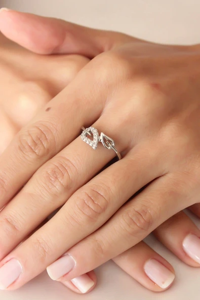 Zirkon Taşlı Yaprak Model Ayarlanabilir Kadın Yüzük - 2