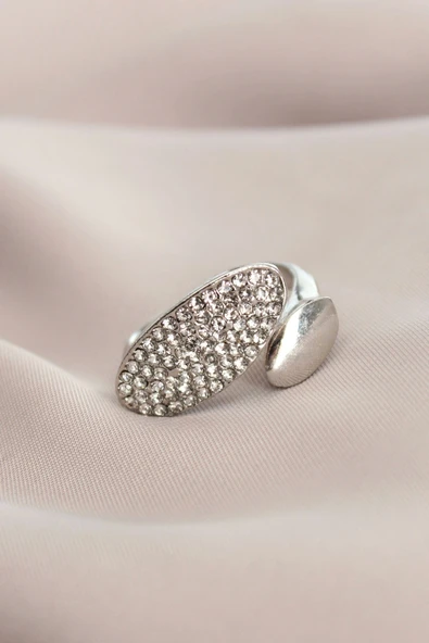 Ayarlanabilir Gümüş Renk Zirkon Taşlı Virgül Yüzük