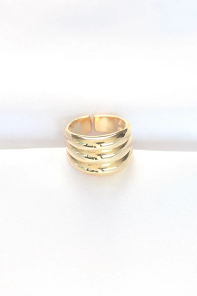 Gold Renk Ayarlanabilir Çizgili Bombe Yüzük - Resim 2