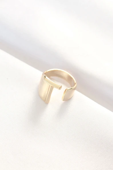 T Harfli Altın Renk Ayarlanabilir Yüzük - 2