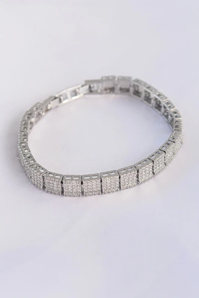 Vip Seri Pirinç Zirkon Taşlı Gümüş Renk Kare Su Yolu Model Bileklik ürün görseli