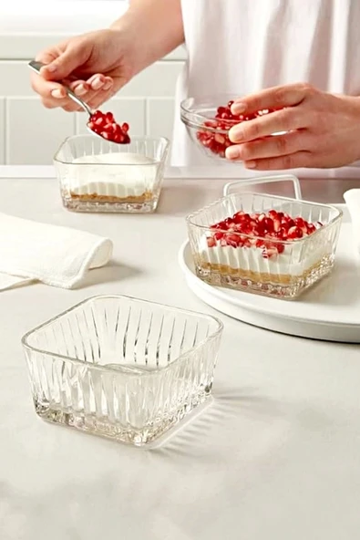 Tilbe Home 4'lü Kare Cam Kase Seti Kahvaltılık Saklama Kabı 225cc Mutfak Çerezlik Sosluk Cam Kase Seti - 2