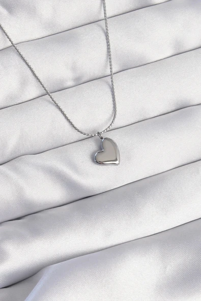 316L Çelik Gümüş Renk Minimal Kalp Tasarımlı Kolye ürün görseli
