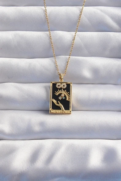 316L Çelik Zincir Gold Renk Sonsuzluk Detay Zirkon Taşlı Tarot Kolye - 1