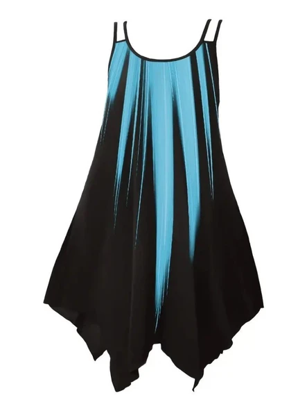 Kadın Askılı Yuvarlak Yaka Asimetrik Detaylı Desenli Süprem Elbise - Resim 5