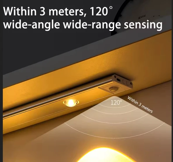 SİYAH RENK 4 LED 50 CM HAREKET SENSÖRLÜ LED IŞIK TEZGAH ALTI OFİS EV LED LAMBA - Resim 4