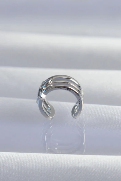 Pirinç Gümüş Renk Yonca Earcuff Küpe - 2
