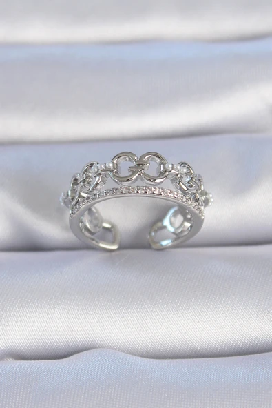 Pirinç Gümüş Renk Zirkon Taşlı İnci Detay Kadın Yüzük ürün görseli