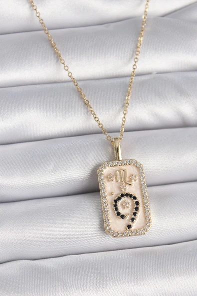 316L Çelik Gold Renk Zincir Akrep Burcu Zirkon Taşlı Kadın Kolye - 1