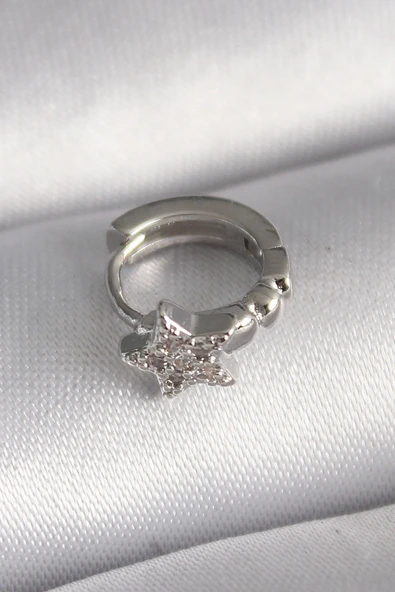316L Çelik Gümüş Renk Zirkon Taşlı Yıldız Model Tragus Piercing ürün görseli 1