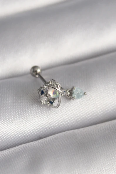 316L Çelik Gümüş Renk Zirkon Taşlı Sallantı Kalp Detay Tragus Piercing ürün görseli 1