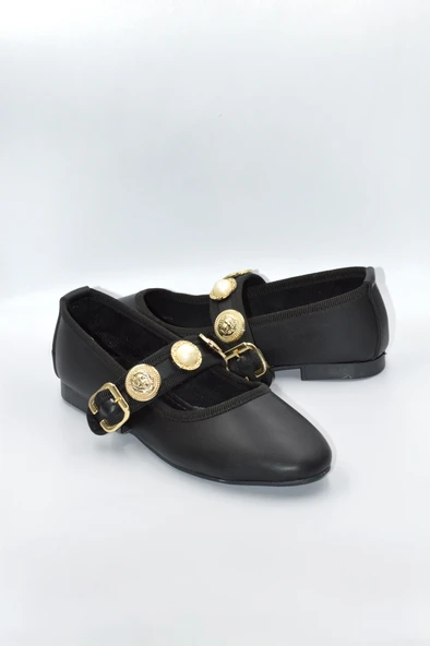 Kadın Siyah Kemerli Tokalı Günlük Şık Babet - 5