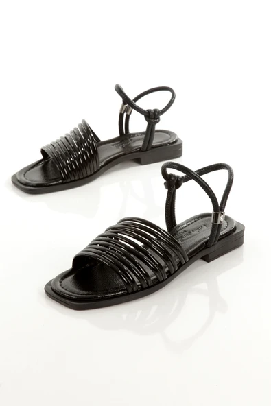 MİA026-1565 Kadın Çoklu Biyeli  Abiye Günlük-Düğün-Eğlence-SİYAH KIRIŞIK RUGAN Tatil Terliği ürün görseli 1