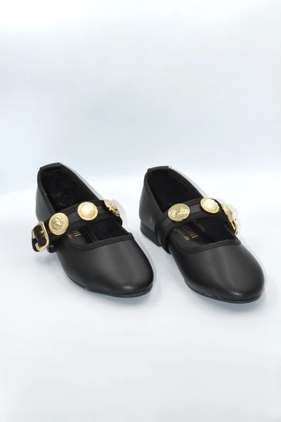 Kadın Siyah Kemerli Tokalı Günlük Şık Babet - 4