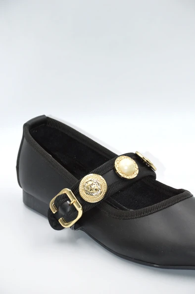 Kadın Siyah Kemerli Tokalı Günlük Şık Babet - 3