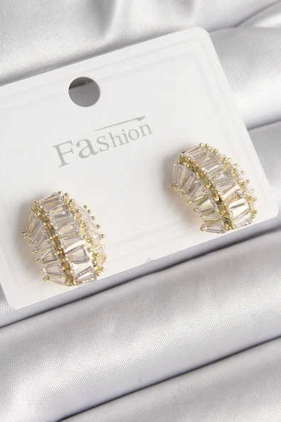 Pirinç Gold Renk Zirkon Taşlı Kaplumbağa Kabuğu Model Kadın Küpe ürün görseli