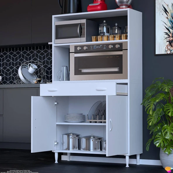 Modilayn VİO Fırın Dolabı (95x163,4x32.5 cm) Çekmeceli Kapaklı Mini/Midi Mikrodalga Mutfak Dolabı - Resim 3