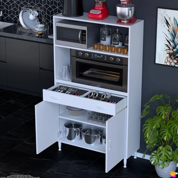 Modilayn VİO Fırın Dolabı (90x163,4x32.5 cm) Çekmeceli Kapaklı Mini/Midi Mikrodalga Mutfak Dolabı - 2