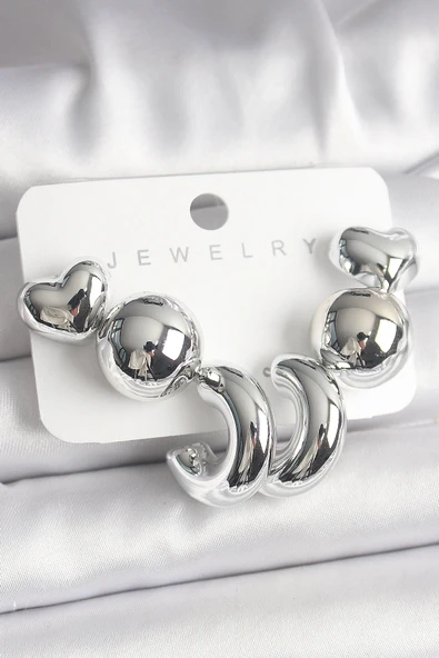 Gümüş Renk Kalp Halka Figür CCB Plastik Kadın Küpe Seti ürün görseli